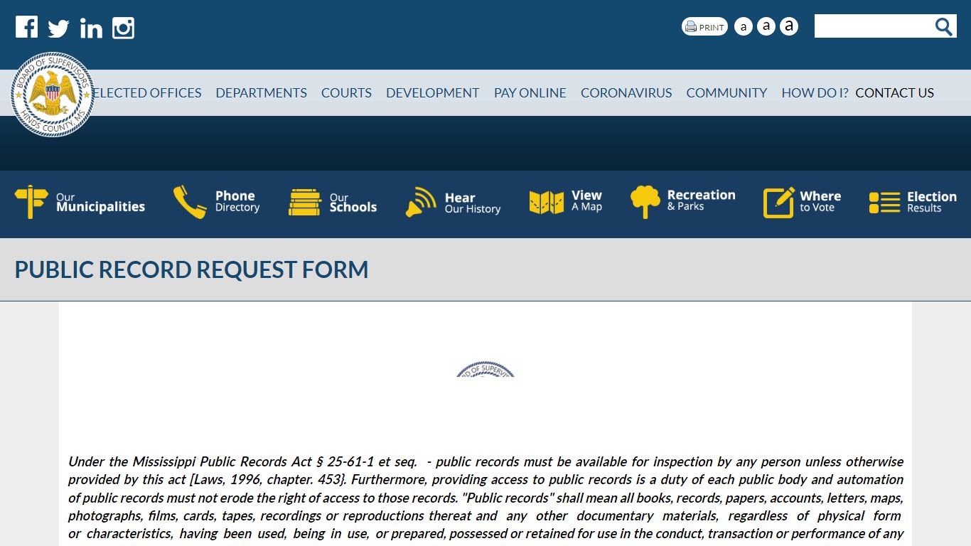 Public Record Request Form | Hinds County, Mississippi