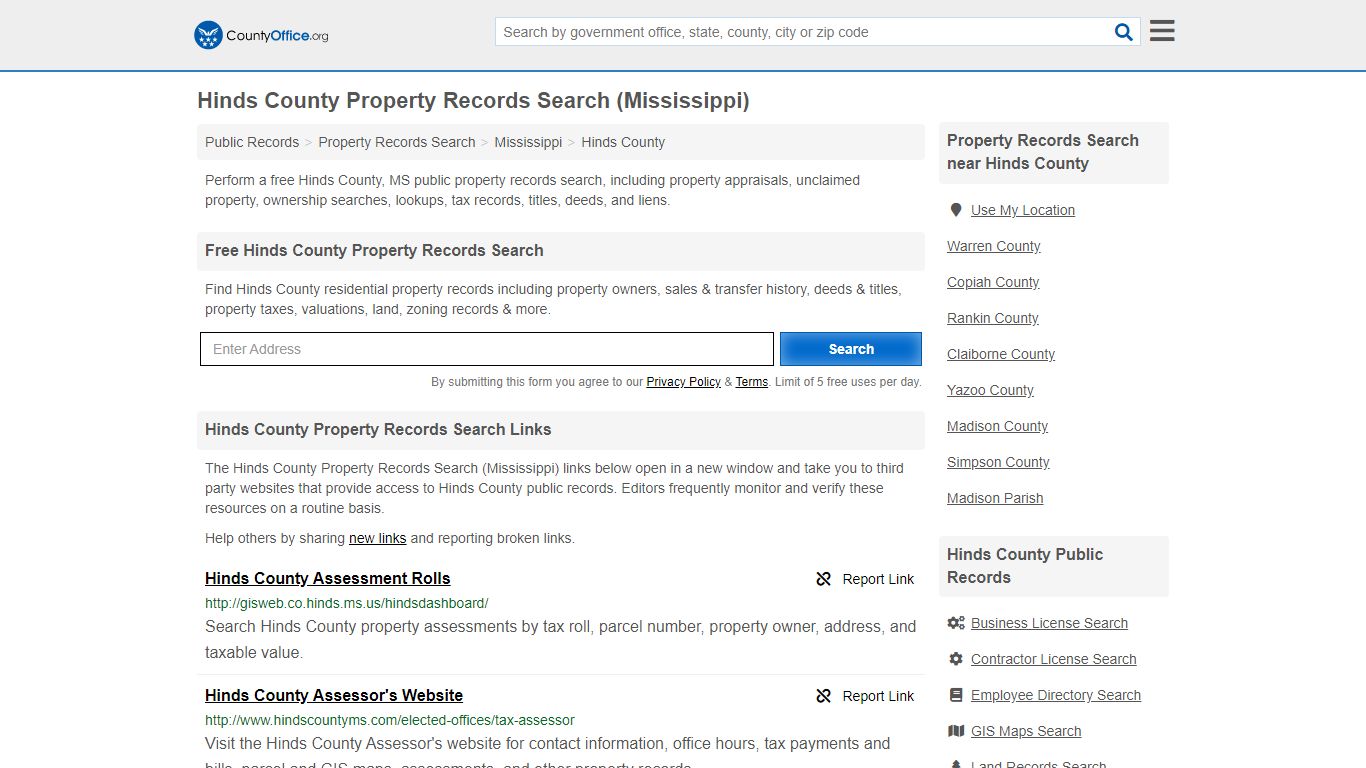 Property Records Search - Hinds County, MS (Assessments ...